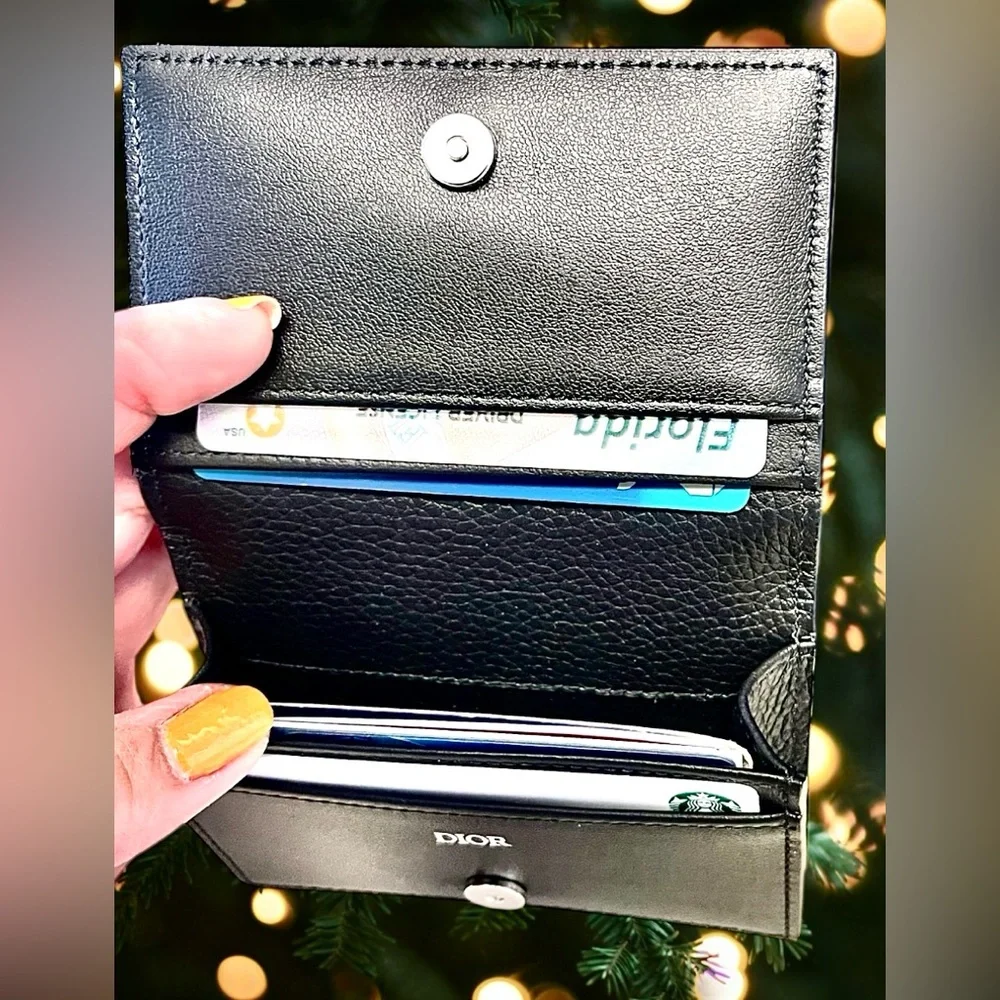 Dior NWOT Leather Wallet with Box&Dust bagPebbled black leather/white stitching